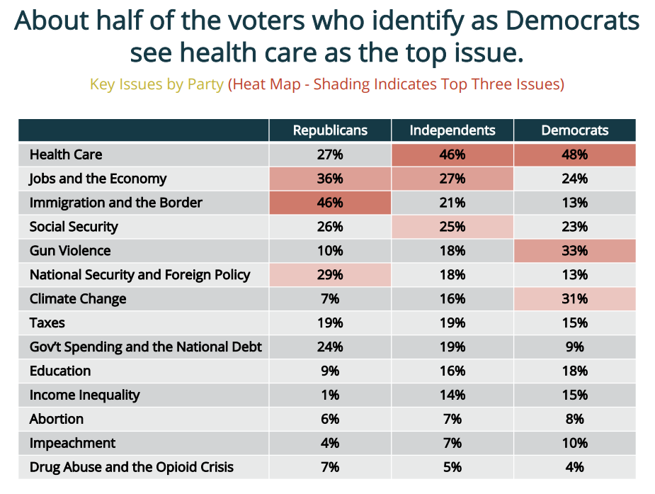Meeting Street Insights chart showing the most important issues to voters in 2020 U.S. Congressional election.